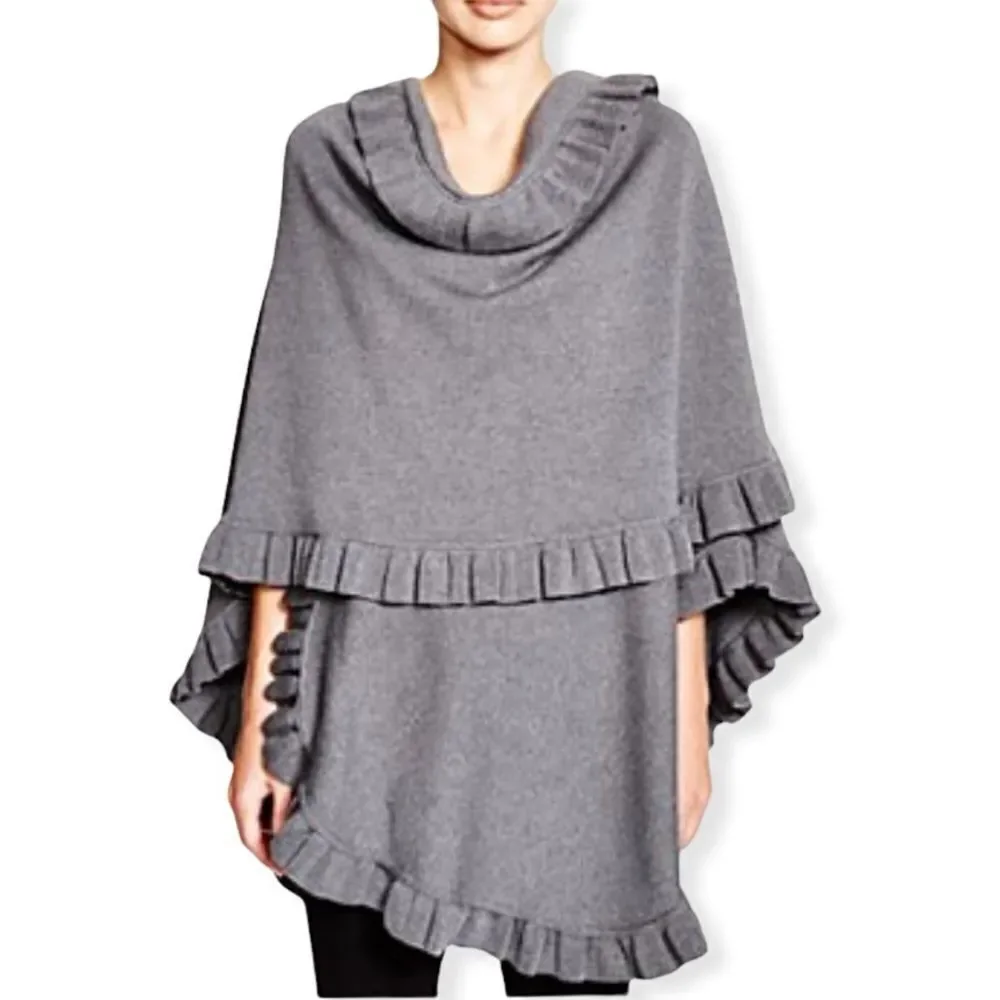 Lane d'Olimpia Made in Italy Ruffled Italian Wool Wrap Poncho